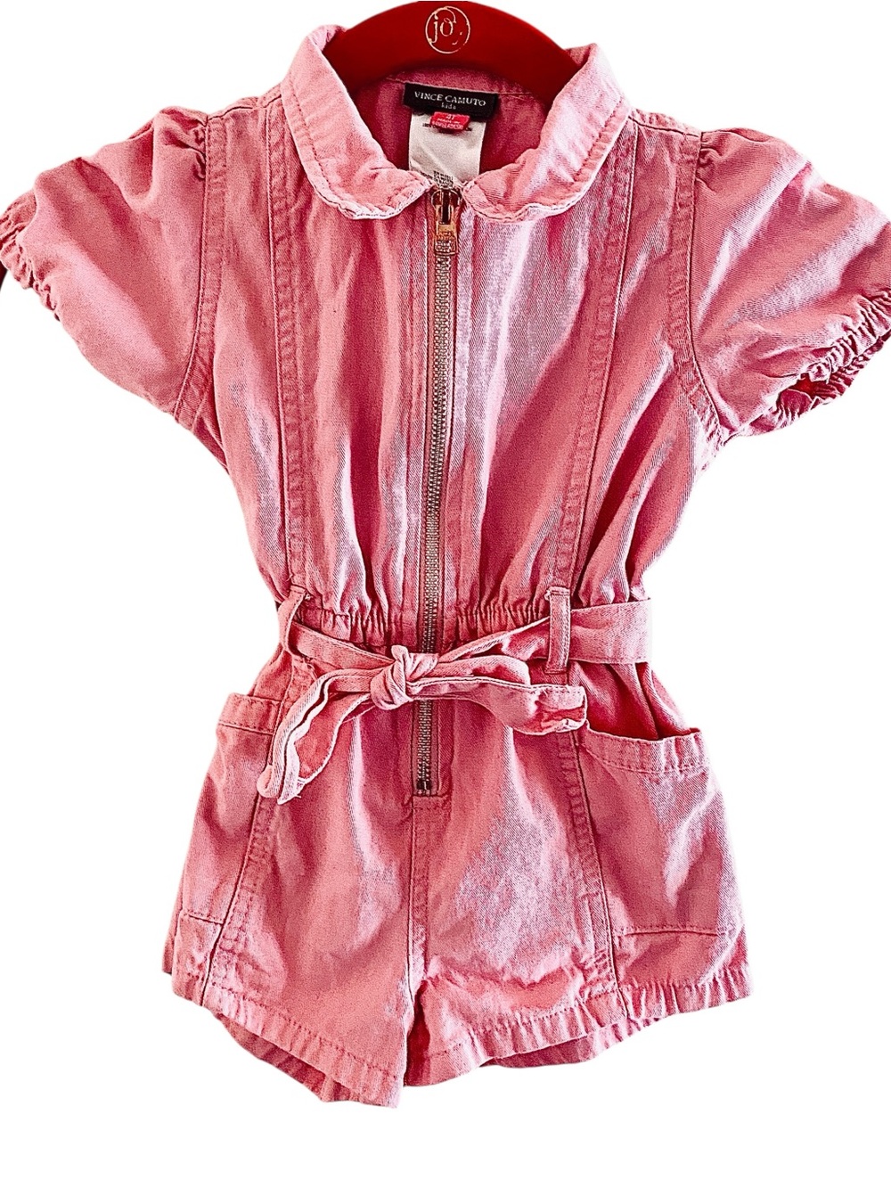 Vince Camuto Girls Pink Cotton-Blend Tie-Waist Romper